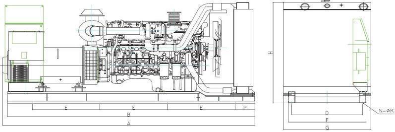 SC13G-15G上柴柴油發(fā)電機組安裝尺寸圖 SC13G-15G上柴柴油發(fā)電機組安裝尺寸圖